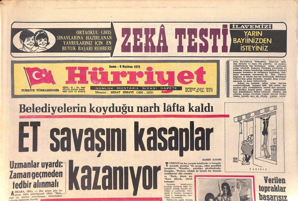 Hürriyet Gazetesi 9 Haziran 1972 - Galatasaray ve Ankaragücü Ter Döküyor - Nevzat İle Jette'nin Aşk Hikayesi GZ156931 - 1