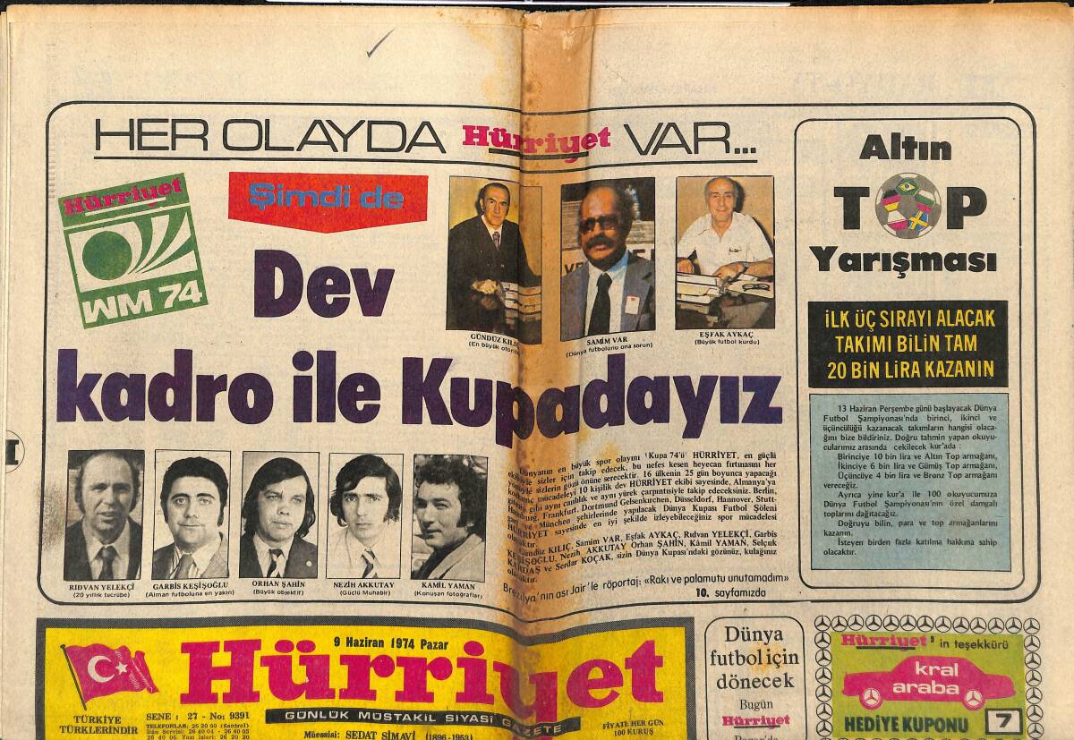 Hürriyet Gazetesi 9 Haziran 1974 - Gürler Açıkta Kaldı - 10 Bin Mahkûm İçin Ümit Işığı Doğdu GZ147051 - 1