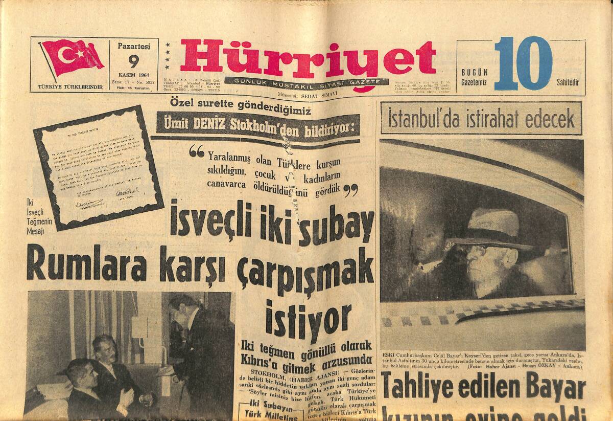 Hürriyet Gazetesi 9 Kasım 1964 - Anne Vernon'a Göre Erkek, Aşka Vakit Ayıramıyor - İnönü Rus Elçisi Rijov'la Kadeh Tokuştururken GZ146940 - 1