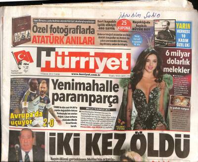 Hürriyet Gazetesi 9 Kasım 2012 - Suriye Ceset Alıyor - Yahya Demirel Vefat Etti GZ125743 - 1