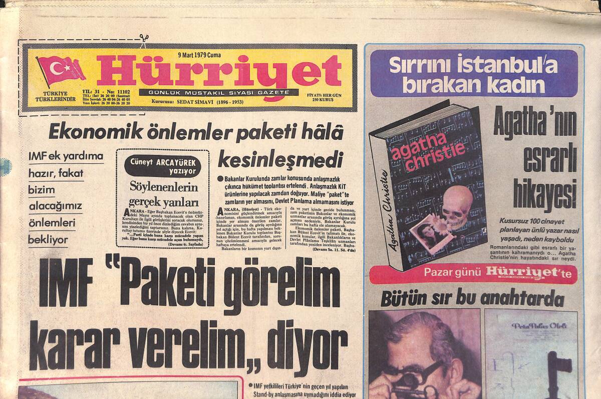 Hürriyet Gazetesi 9 Mart 1979 - Ortadoğu Yine Isınıyor - Sophia Loren: Ben Bir Piçim GZ157053 - 1