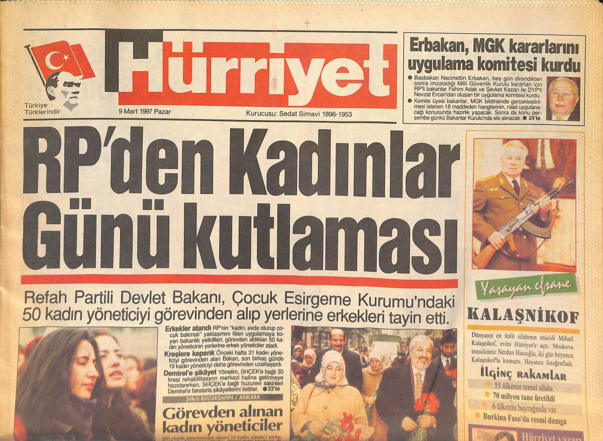 Hürriyet Gazetesi 9 Mart 1997 - RP'den Kadınlar Günü Kutlaması - Fener'den Acı Fren GZ133435 - 1