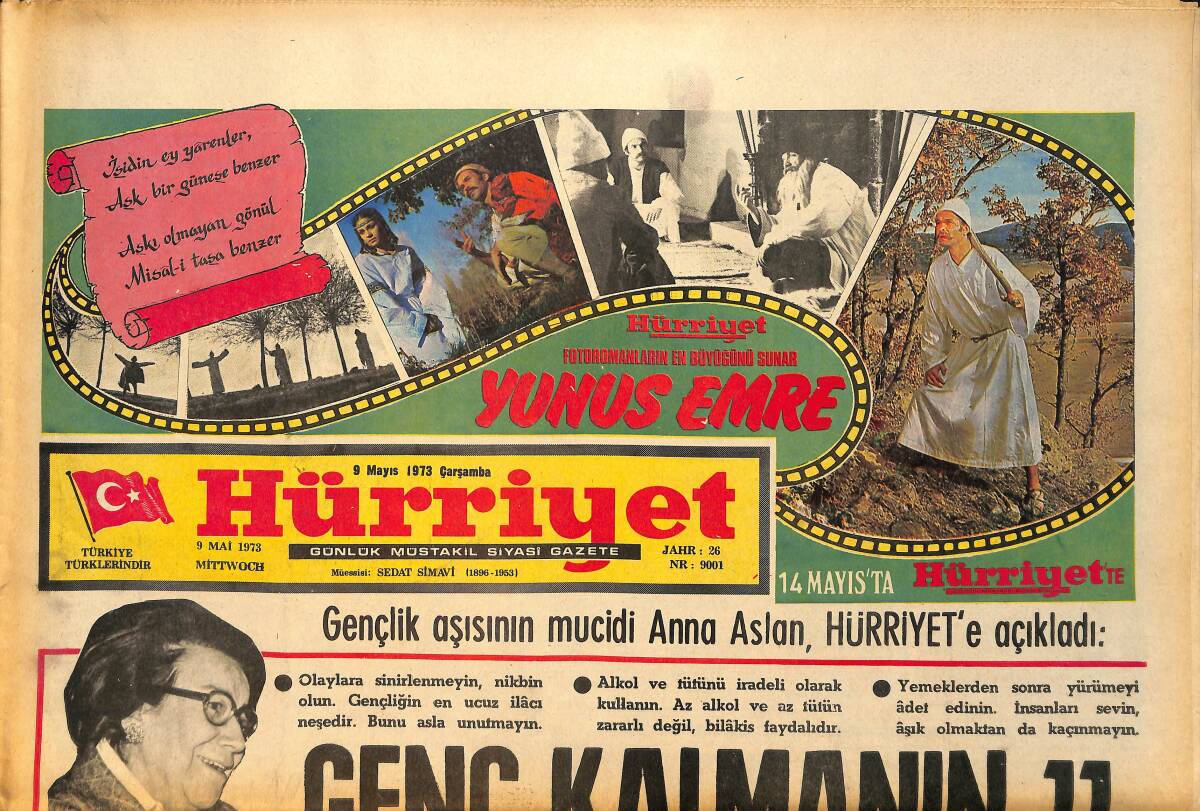 Hürriyet Gazetesi 9 Mayıs 1973 - Müzeyyen Senar Burnu Halkalı Ayı İçin Ağladı - Fatoş Güney Savcıyı Dinledi GZ157734 - 1