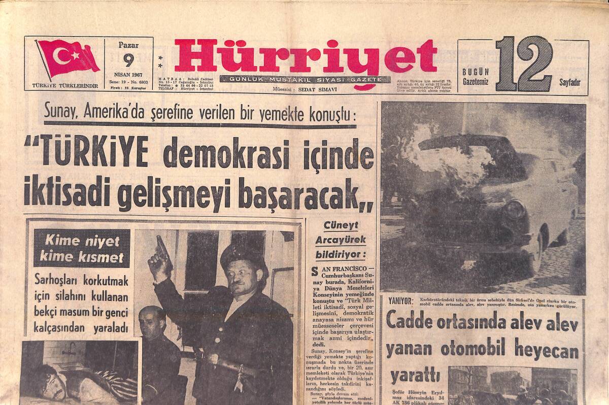 Hürriyet Gazetesi 9 Nisan 1967 - Uçak Şirketi Kuran Türk - Trabzon, Hac'dan Dört Eksikle Döndü GZ157068 - 1