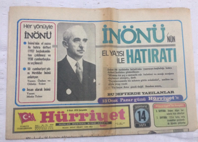 Hürriyet Gazetesi 9 Ocak 1974 - İnönünün El Yazısı İle Hatıratı - GZ17833 - 1