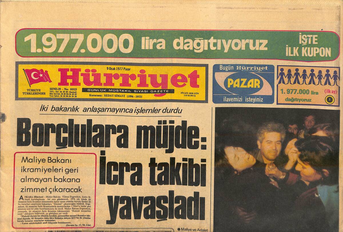 Hürriyet Gazetesi 9 Ocak 1977 - Mısır'da Dillere Destan Bir Düğün - Virginia'da Evlenen Liz Düğün Pastasını Tel Aviv'de Kesti GZ156967 - 1