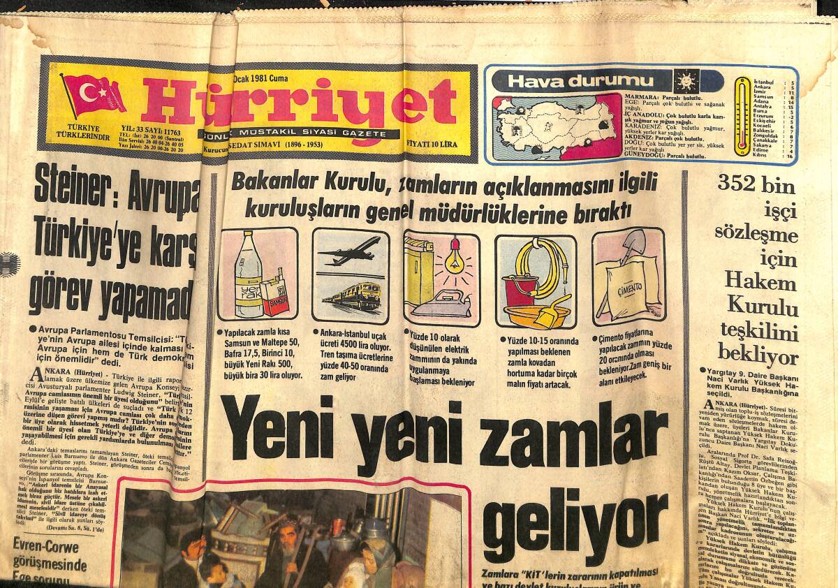Hürriyet Gazetesi 9 Ocak 1981 - Bo Derek Korku İçinde - Ceza Kanunu'nun Bazı Maddeleri Değiştirildi GZ148035 - 1