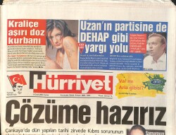 Hürriyet Gazetesi 9 Ocak 2004 - Uzan'ın Partisine De DEHAP Gibi Yargı Yolu - Burçin Aşırı Doz Kurbanı GZ3427 - Gökçekoleksiyon