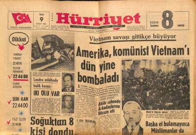 Hürriyet Gazetesi 9 Şubat 1965 - Amerika , Komünist Vietnamı Dün Yine Bombaladı GZ117425 - 1