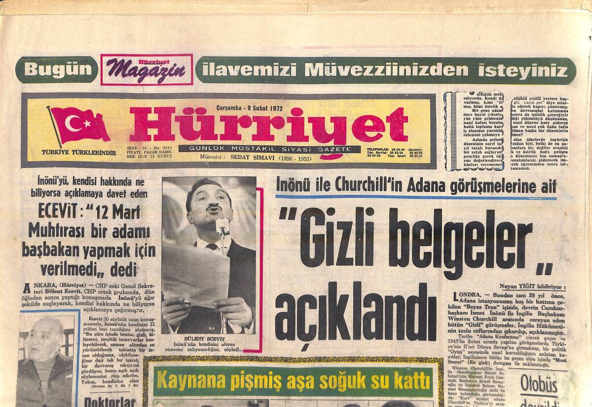 Hürriyet Gazetesi 9 Şubat 1972 - Jette Ve Nevzat Kraliçe'nin Özel İzni İle Evlenebilecek - İnönü Ve Churchill Gizli Belgeler Açıkladı GZ156998 - 1