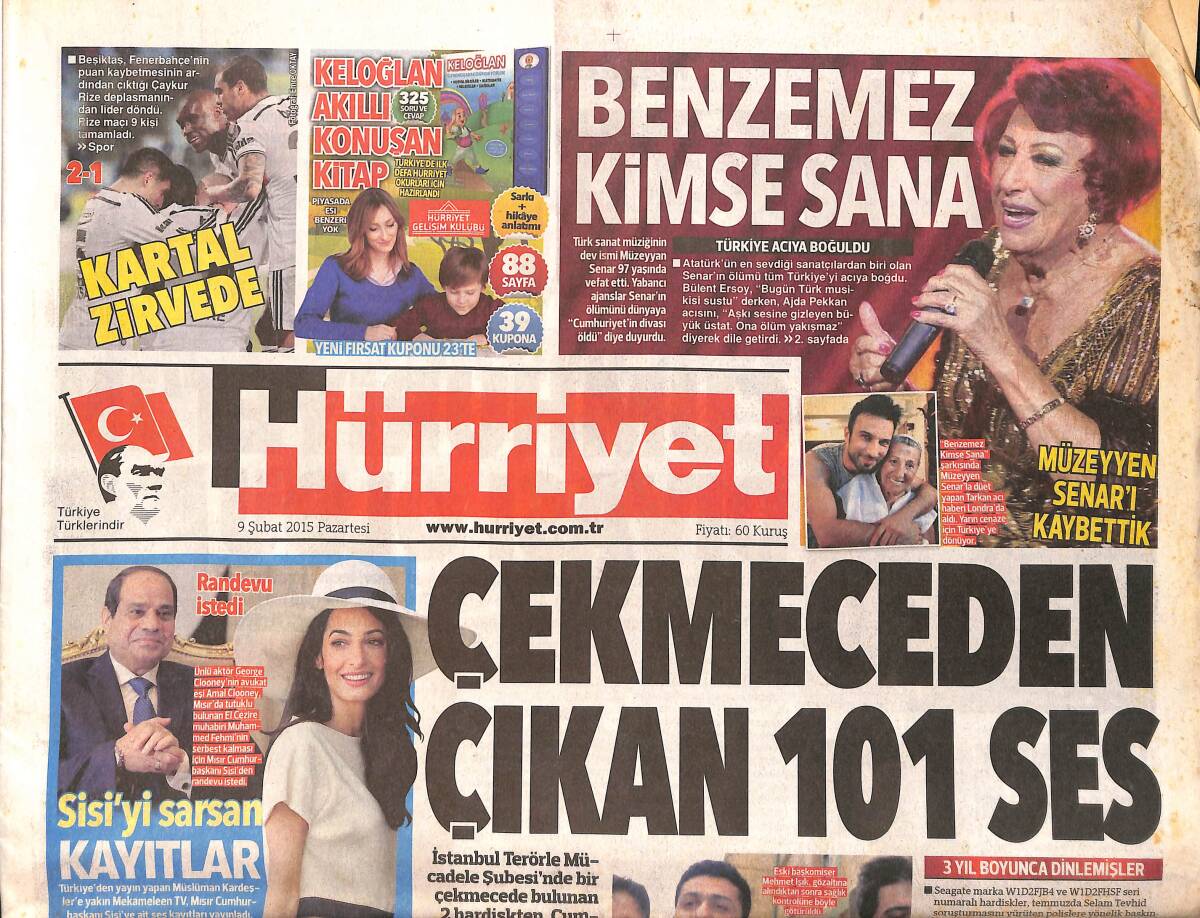Hürriyet Gazetesi 9 Şubat 2015 - Cumhuriyet Davası Öldü - Erdoğan'dan Hakan Fidan Yorumu GZ160223 - 1