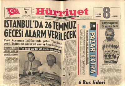 Hürriyet Gazetesi 9 Temmuz 1965 - İstanbulda 26 Temmuz Gecesi Alarm Verilecek GZ68687 - 2