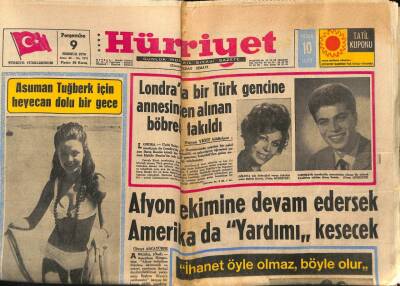 Hürriyet Gazetesi 9 Temmuz 1970 - Asuman Tuğberk İçin Heyecan Dolu Bir Gece GZ81545 - 1