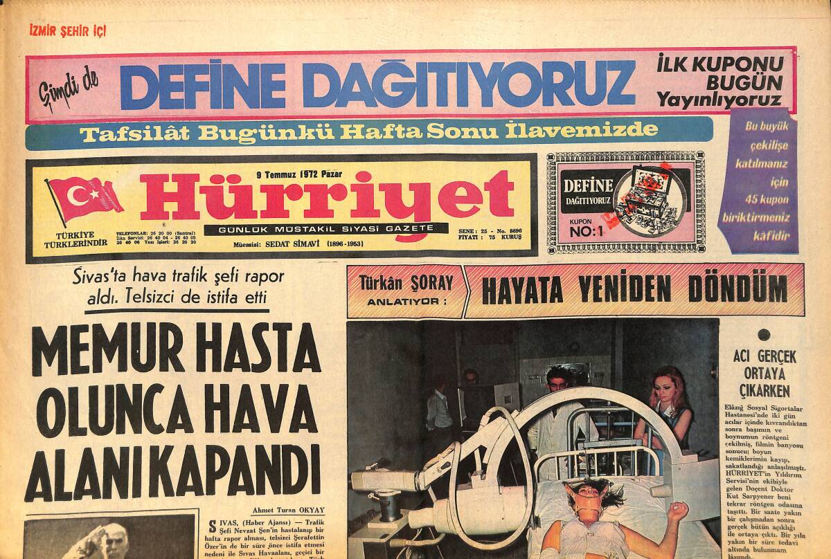 Hürriyet Gazetesi 9 Temmuz 1972 - Eski Ürdün Kralı Tallal Kalpten Öldü GZ157784 - 1