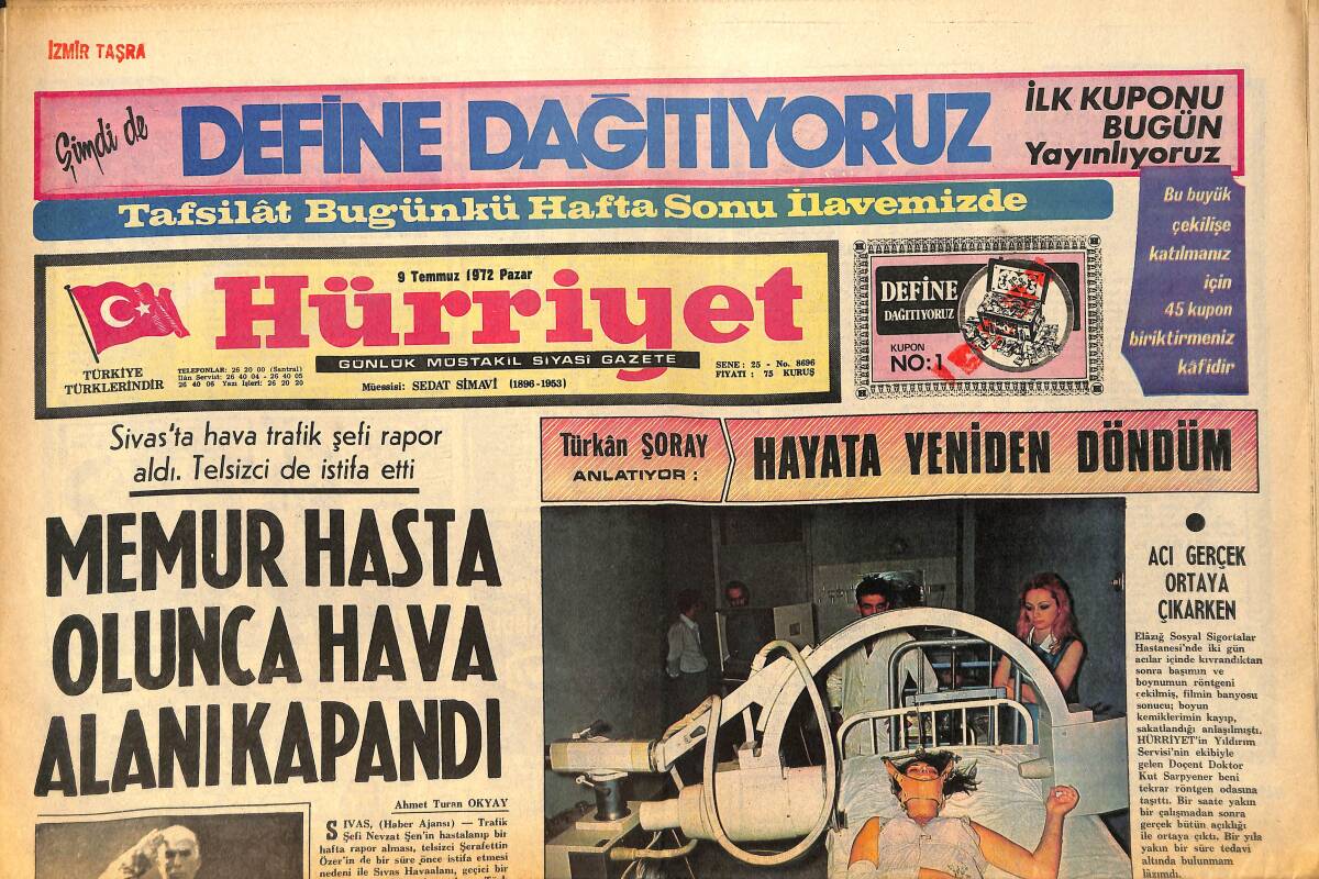 Hürriyet Gazetesi 9 Temmuz 1972 - Türkân Şoray'ı Ziyaret Eden Filiz Akın , Göz Yaşlarını Tutamadı.. GZ157783 - 1