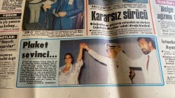 Hürriyet Gazetesi 9 Temmuz 1984 - Plaket Sevinci * Türkan Şoray - Cihan Ünal GZ76804 - 2