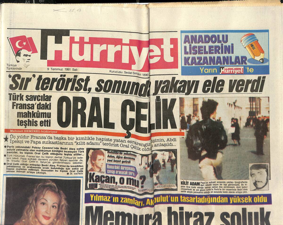 Hürriyet Gazetesi 9 Temmuz 1991 - Vehbi Koç 15 Kere Trilyoner - Akdeniz'de Esrarengiz Uçak Olayı GZ151678 - 1