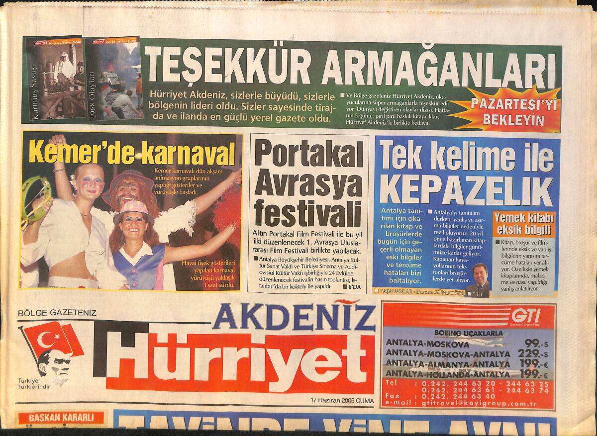 Hürriyet Gazetesi Akdeniz Eki 17 Haziran 2005 - Kemer'de Karnaval 