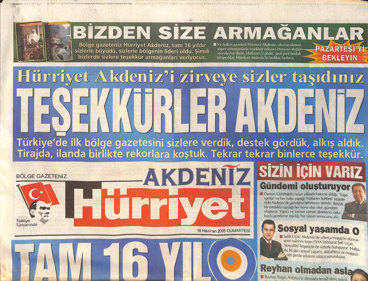 Hürriyet Gazetesi Akdeniz Eki 18 Haziran 2005 - Ally'e Dansözü Ve Semazenli Açılış - Ahmet Geven, Antalyasporu Anlatıyor GZ154398 - 1