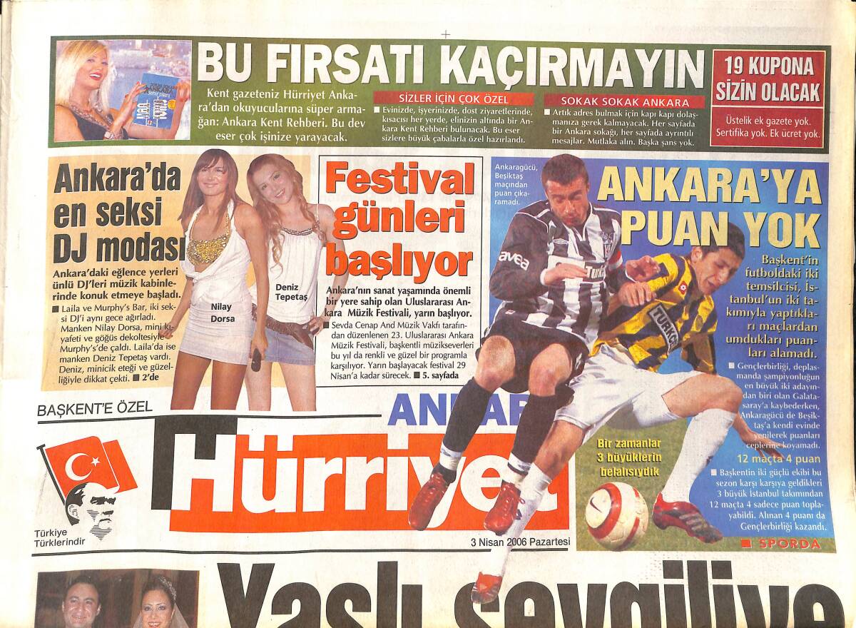 Hürriyet Gazetesi Ankara Eki 3 Nisan 2006 - Ankara'da En Seksi DJ Modası - 100 Türk AB Yolunda - Tümer'e Tepki GZ137959 - 1
