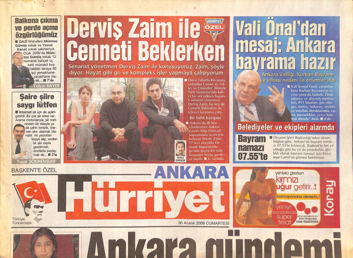 Hürriyet Gazetesi Ankara Eki 30 Aralık 2006 - Derviş Zaim İle Cenneti Beklerken - Vali Önal'dan Mesaj: Ankara Bayrama Hazır GZ137952 - 1