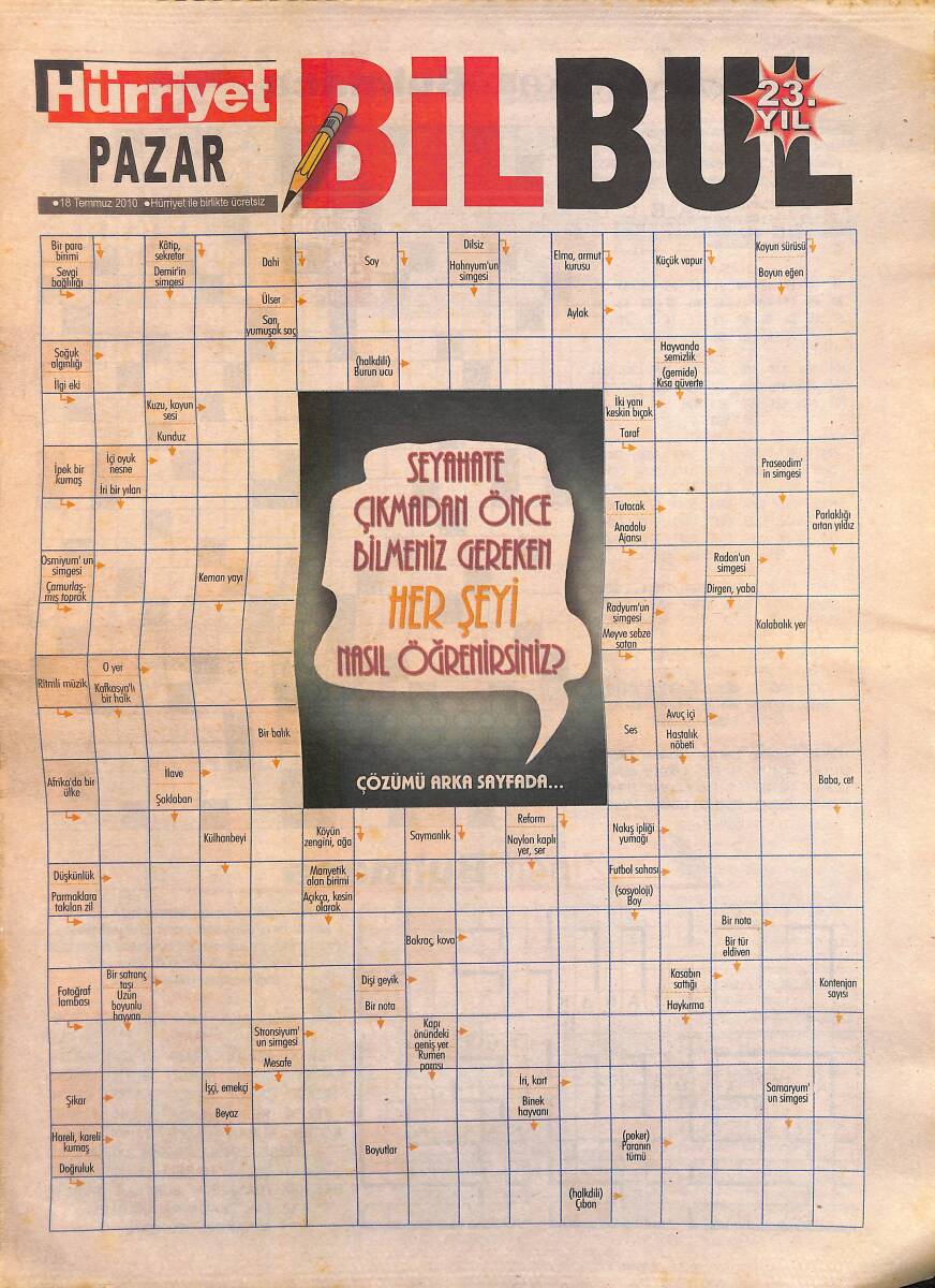 Hürriyet Gazetesi Bil-Bul Eki 18 Temmuz 2010 GZ159776 - 1