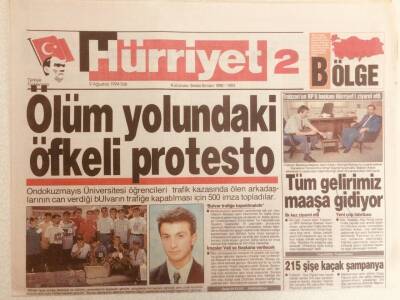 Hürriyet Gazetesi Bölge 2 Eki 9 Ağustos 1994 - Ölüm Yolundaki Öfkeli Protesto GZ38991 - 1