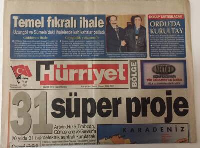 Hürriyet Gazetesi Bölge Eki 11 Mart 2000 - 31 Süper Proje Artvin , Rize,Trabzon,Gümüşhane,Giresunda 20 Yılda 31 Hidroelektrik Santrali Kurulacak GZ25178 - 1