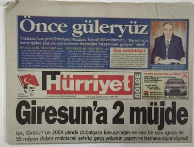 Hürriyet Gazetesi Bölge Eki 12 Ağustos 2000 - Giresuna 2 Müjde Doğalgaz , Şehiriçi Geçiş Yolu - GZ16936 - 2