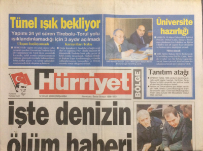 Hürriyet Gazetesi Bölge Eki 12 Ocak 2000 - Tirebolu Torul Yolu Tüneli Işık Bekliyor GZ23014 - 1
