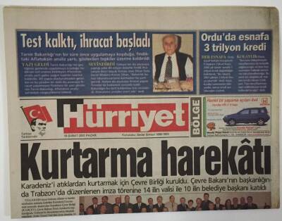 Hürriyet Gazetesi Bölge Eki 18 Şubat 2001 - Karadenizi Atıklardan Kurtarmak İçin Çevre Birliği Kuruldu Kurtarma Harekatı - GZ16939 - 2
