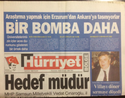 Hürriyet Gazetesi Bölge Eki 19 Eylül 1999 - Bir Bomba Daha, Hedef Müdür GZ23029 - 1