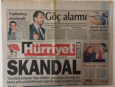 Hürriyet Gazetesi Bölge Eki 19 Kasım 1999 - Trabzona Deprem Nedeniyle Marmaradan Gelecek Binlerce Aile İçin Tedbir Alınması İstendi GZ25203 - 1