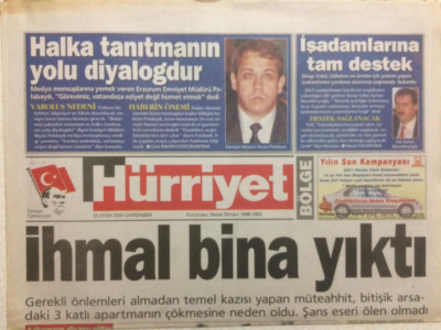 Hürriyet Gazetesi Bölge Eki 25 Ekim 2000 - İhmal Bina Yıktı GZ24755 - 1