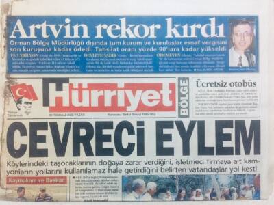 Hürriyet Gazetesi Bölge Eki 30 Temmuz 2000 - Artvin Rekor Kırdı GZ42266 - 1