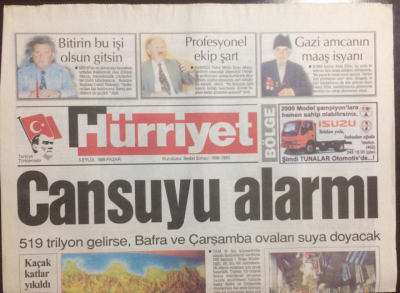 Hürriyet Gazetesi Bölge Eki 5 Eylül 1999 - 519 Trilyon Gelirse Bafra Ve Çarşamba Ovaları Suya Doyacak GZ23033 - 1