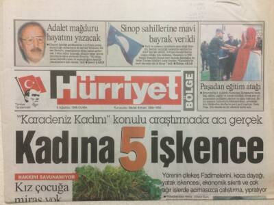 Hürriyet Gazetesi Bölge Eki 6 Ağustos 1999 - Kadına 5 İşkence GZ34244 - 1