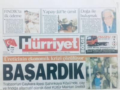 Hürriyet Gazetesi Bölge Eki 8 Eylül 1999 - Çay Üretimi Büyük Sorun GZ42268 - 1