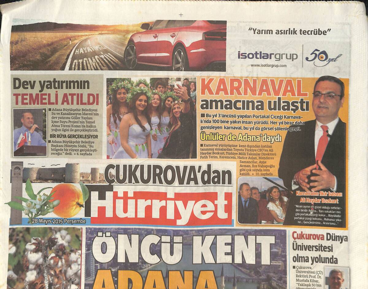 Hürriyet Gazetesi Çukurova'dan 28 Mayıs 2015 - Mersin'e Vizyon Katacak Projeler - Mersin'in Çıkış Noktası Akdeniz GZ136114 - 1