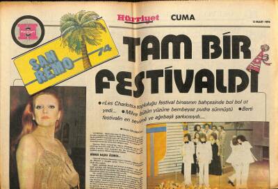 Hürriyet Gazetesi Cuma Eki 15 Mart 1974 - San Remo 74 GZ75148 - 1
