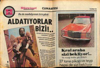Hürriyet Gazetesi Cumartesi Eki 1 Haziran 1974 - Filmlerde Aldatıyorlar Bizi GZ75119 - 1