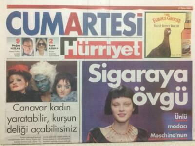 Hürriyet Gazetesi Cumartesi Eki 11 Ekim 2003 - Sigaraya Övgü GZ32733 - 1