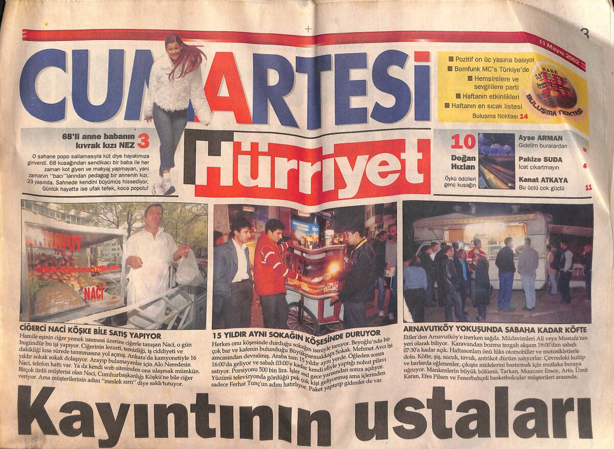 Hürriyet Gazetesi Cumartesi Eki 11 Mayıs 2002 - Beyoğlu'nda İçli Köfte - Alanson Gezegeni GZ155920 - 1