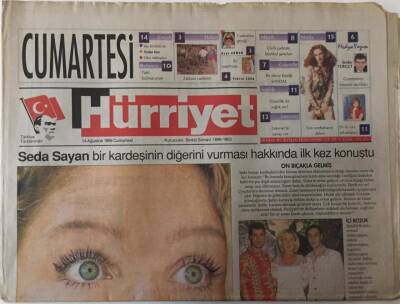 Hürriyet Gazetesi Cumartesi Eki 14 Ağustos 1999 - Seda Sayan Bir Kardeşinin Diğerini Vurması Hakkında İlk Kez Konuştu GZ25210 - 1