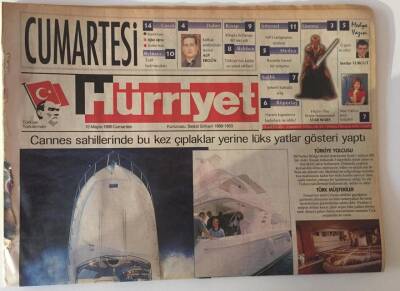 Hürriyet Gazetesi Cumartesi Eki 15 Mayıs 1999 - Cannes Sahillerinde Lüks Yatlar Gösteri Yaptı GZ13686 - 1