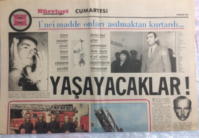 Hürriyet Gazetesi Cumartesi Eki 18 Mayıs 1974 - 1nci Madde Onları Asılmaktan Kurtardı,İlyas Şoris Ve Mehmet Yaman Yaşayacak GZ21494 - 1