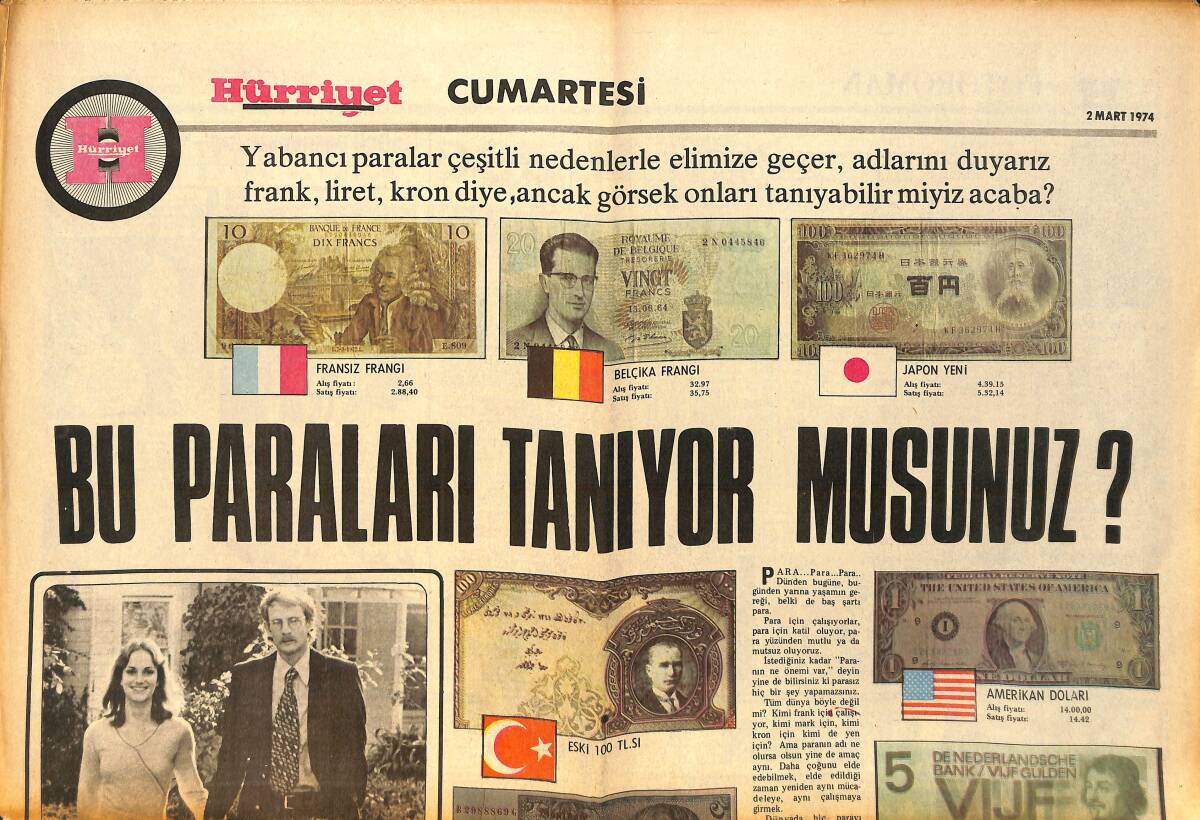 Hürriyet Gazetesi Cumartesi Eki 2 Mart 1974 GZ159114 - 1