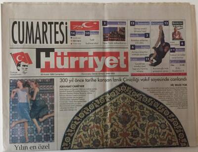 Hürriyet Gazetesi Cumartesi Eki 26 Aralık 1998 - 300 Yıl Önce Tarihe Karışan İznik Çiniciliği Vakıf Sayesinde Canlandı GZ25223 - 1