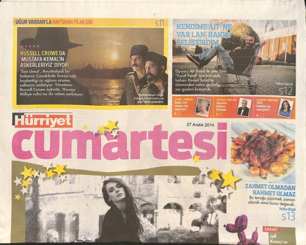 Hürriyet Gazetesi Cumartesi Eki 27 Aralık 2014 - Russell Crowe'da Mustafa Kemal'in Askerleriyiz Diyor - 2015 Yıldız Savaşları GZ137036 - 1