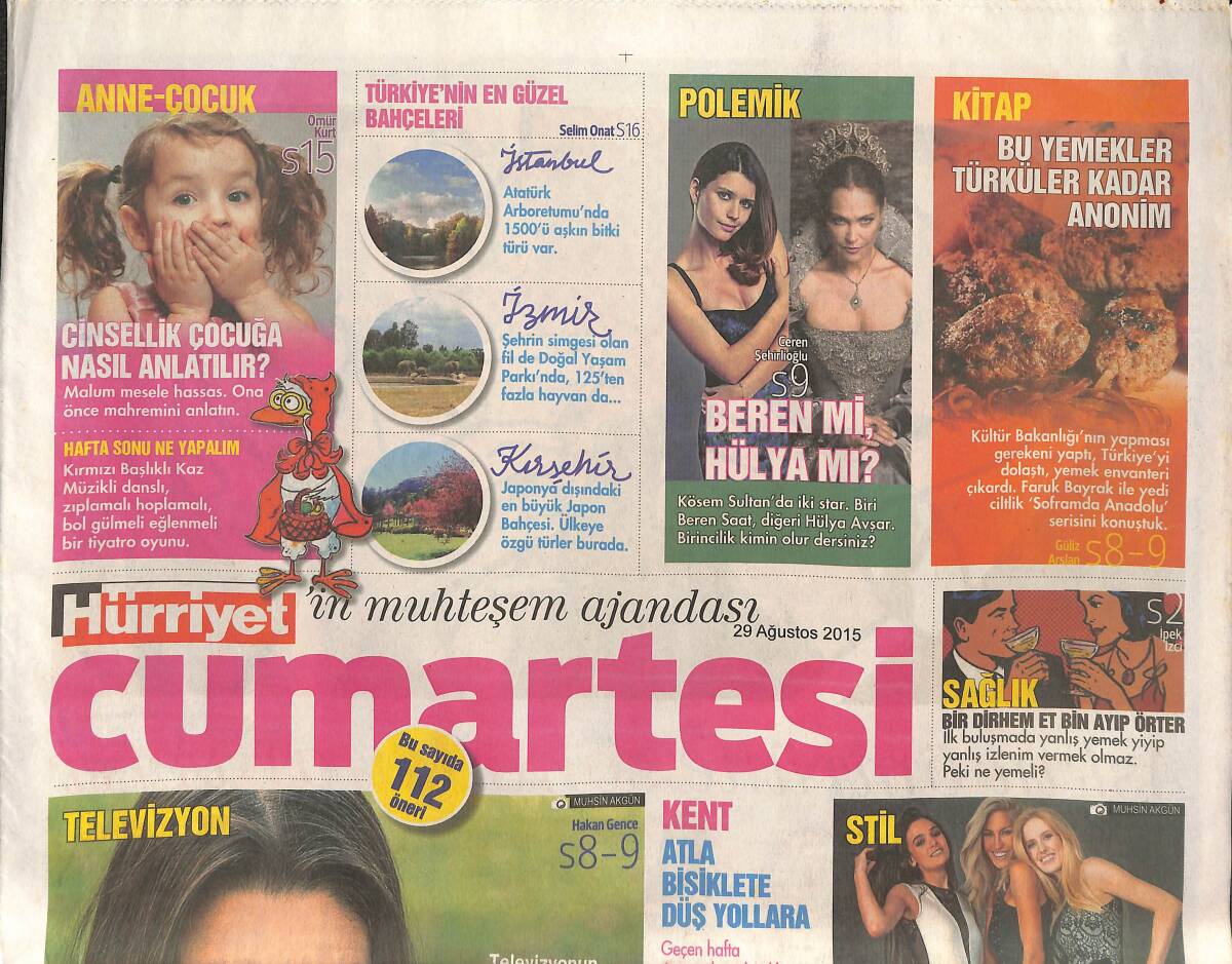 Hürriyet Gazetesi Cumartesi Eki 29 Ağustos 2015 - Beren Saat Mi Hülya Avşar Mı ? - Türkiye'nin En Güzel Bahçeleri GZ135201 - 1